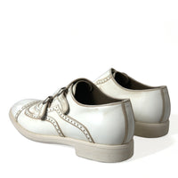 Dolce & Gabbana Elegant White Leather Derby Dress Shoes