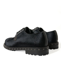 Dolce & Gabbana Elegant Black Calf Fur Derby Shoes