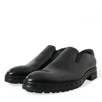 Dolce & Gabbana Elegant Black Leather Studded Loafers