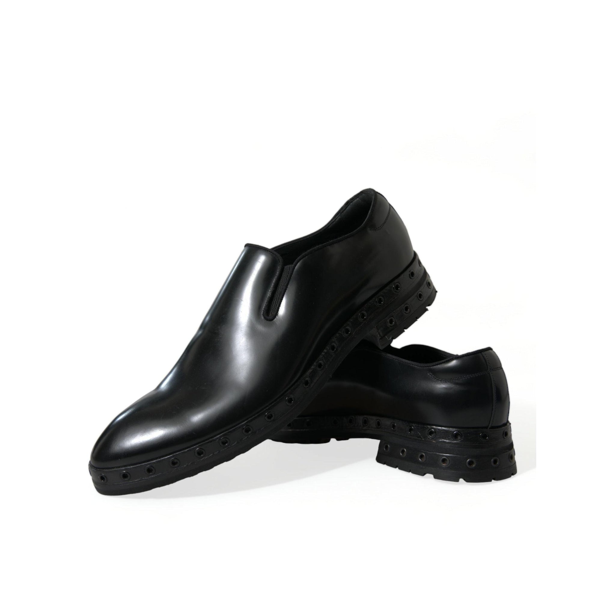 Dolce &amp; Gabbana Elegant Black Leather Studded Loafers