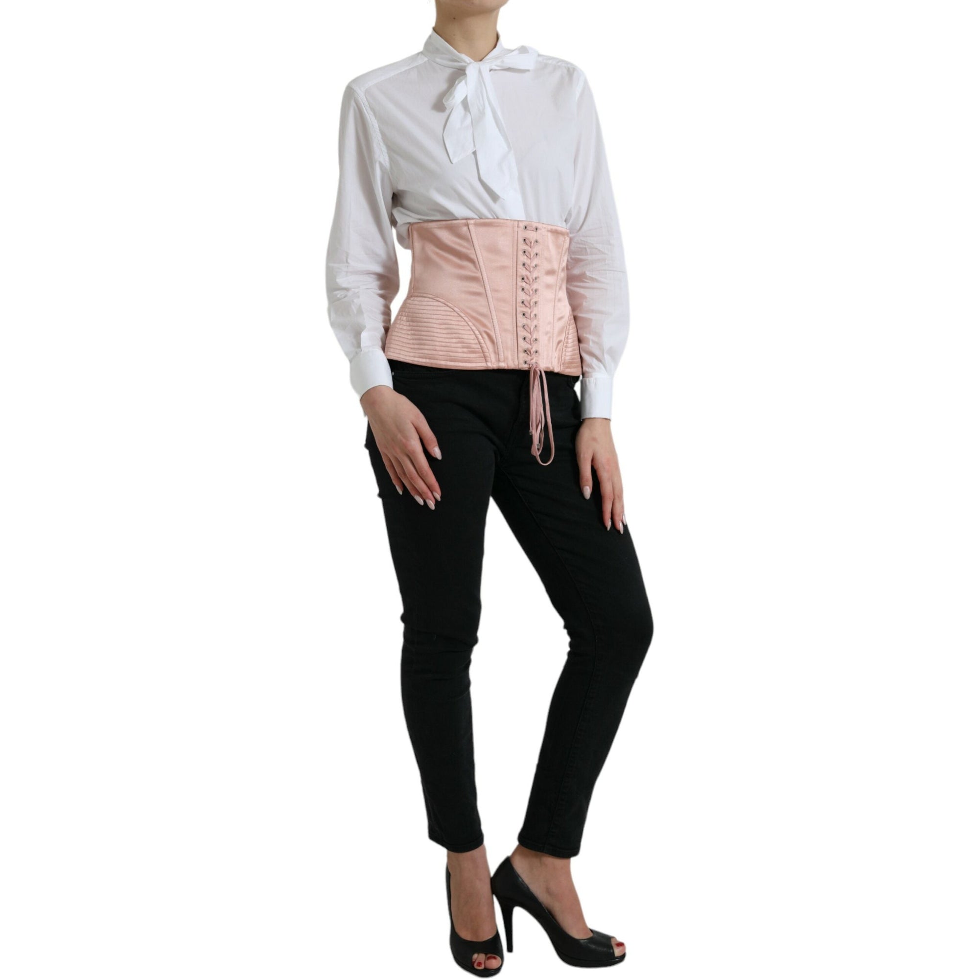 Dolce &amp; Gabbana Elegant Pink Lace-Up Corset Belt