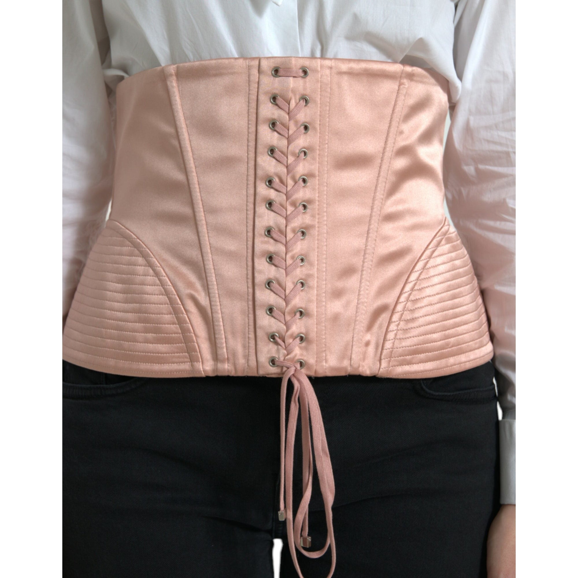 Dolce &amp; Gabbana Elegant Pink Lace-Up Corset Belt