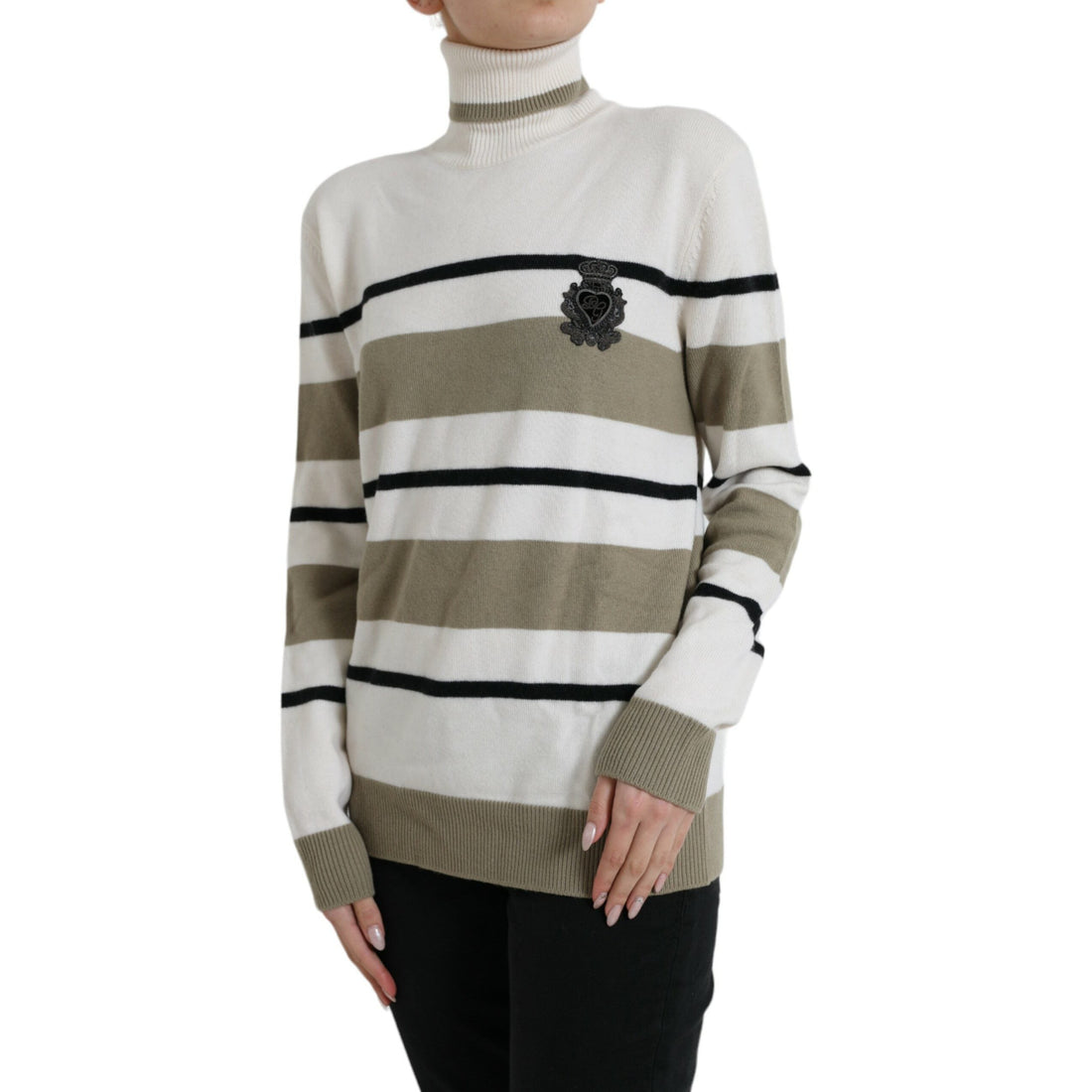 Dolce & Gabbana Italian Striped Wool Turtleneck Sweater