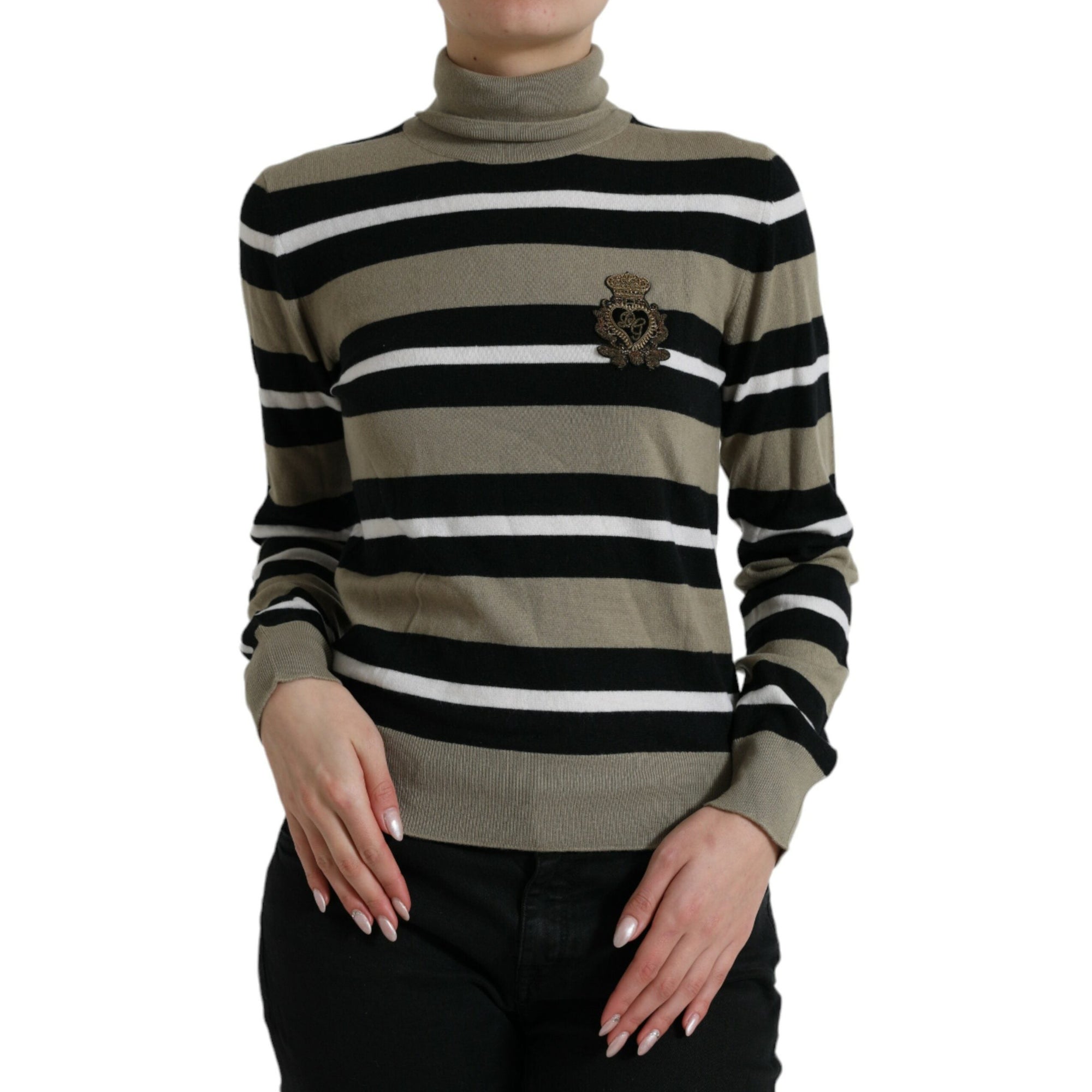 Dolce &amp; Gabbana Elegant Striped Turtleneck Wool Sweater