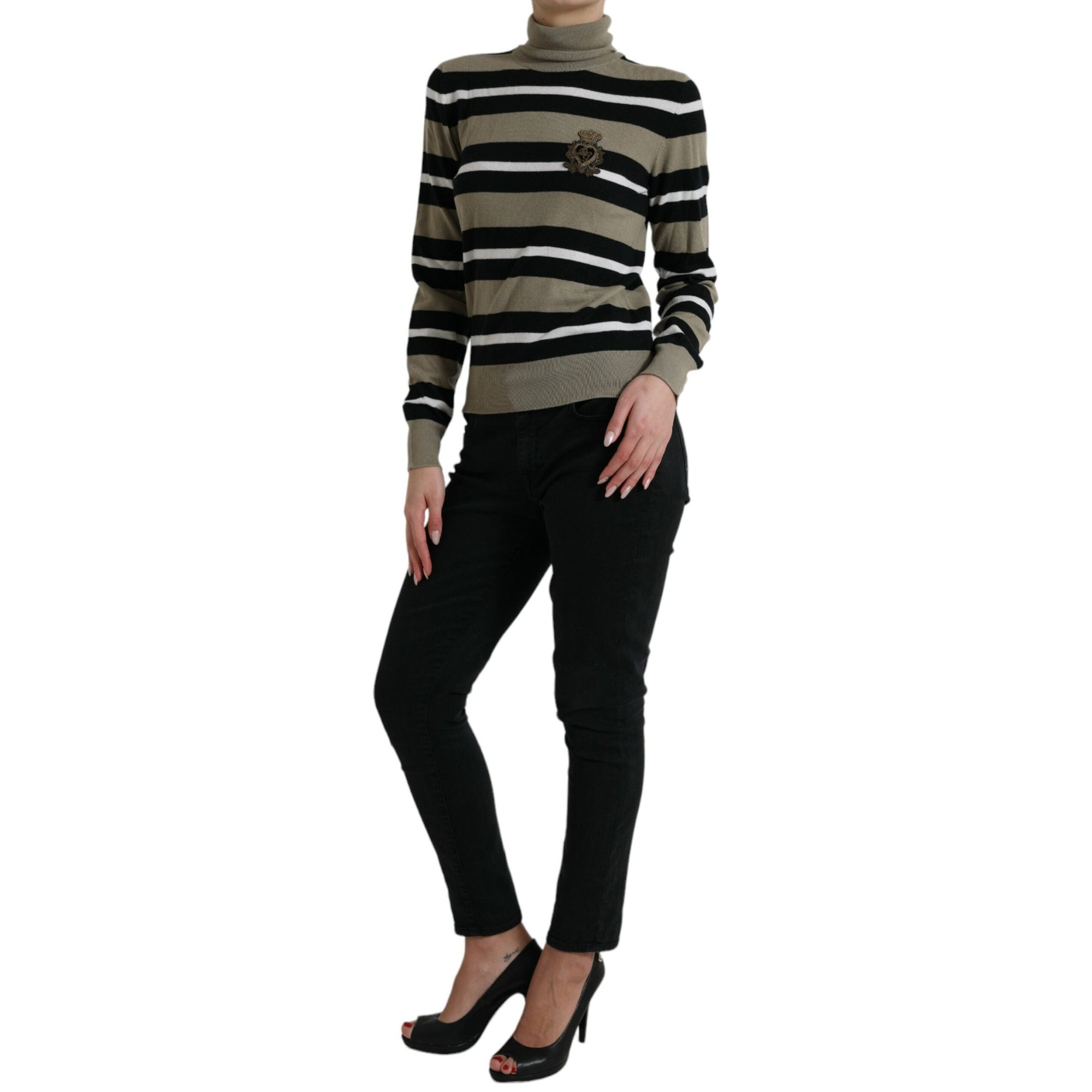 Dolce &amp; Gabbana Elegant Striped Turtleneck Wool Sweater