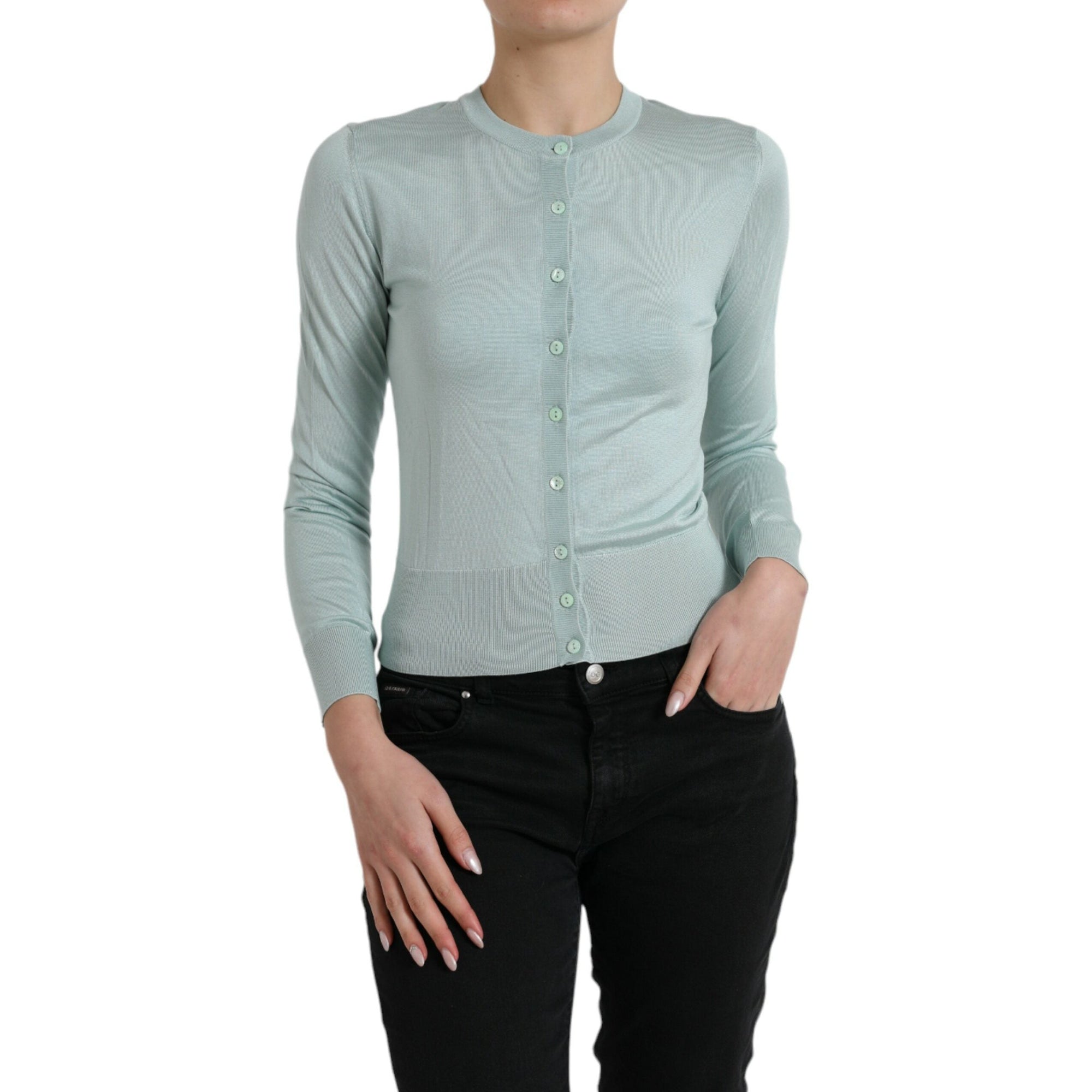 Dolce &amp; Gabbana Elegant Light Blue Silk Cardigan