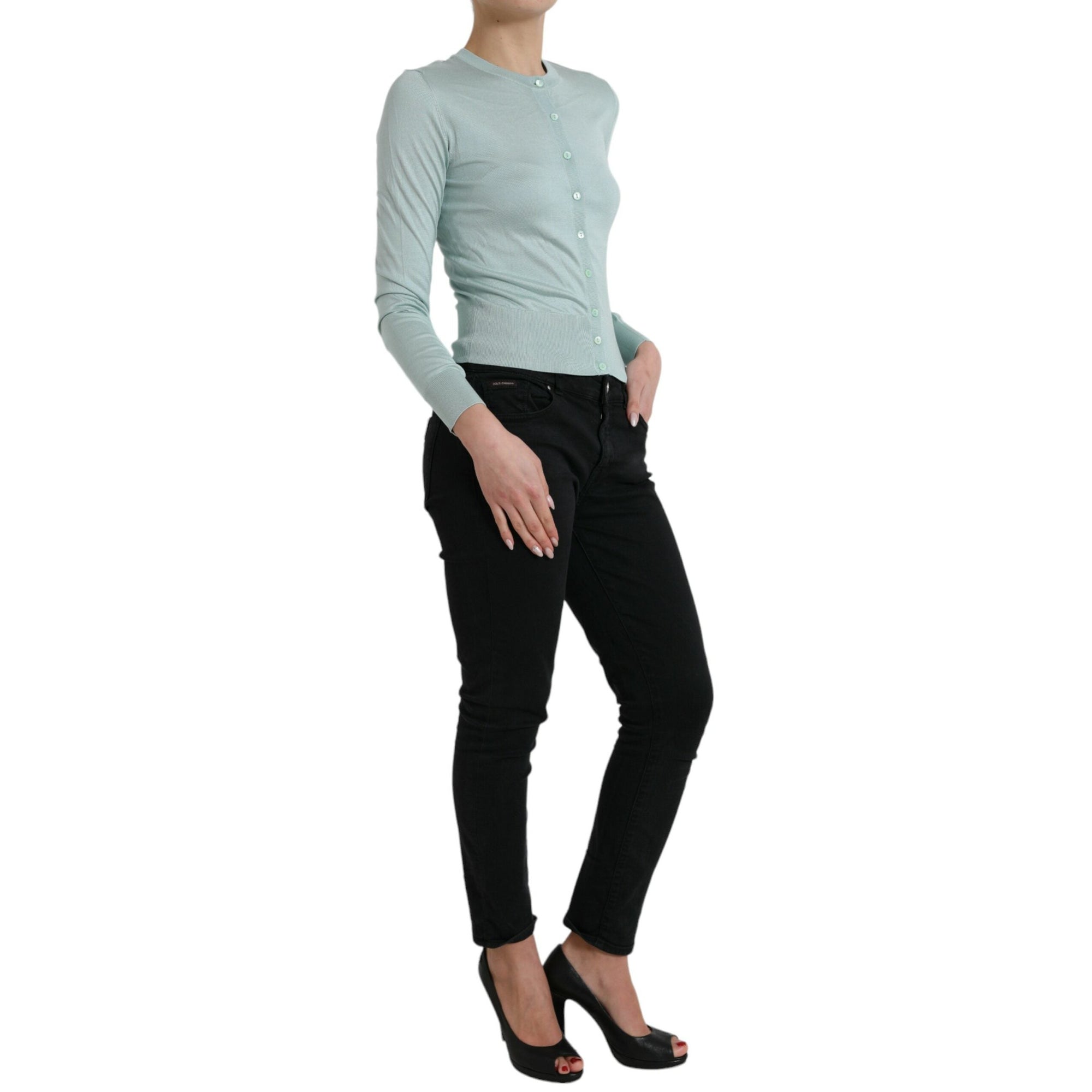 Dolce &amp; Gabbana Elegant Light Blue Silk Cardigan
