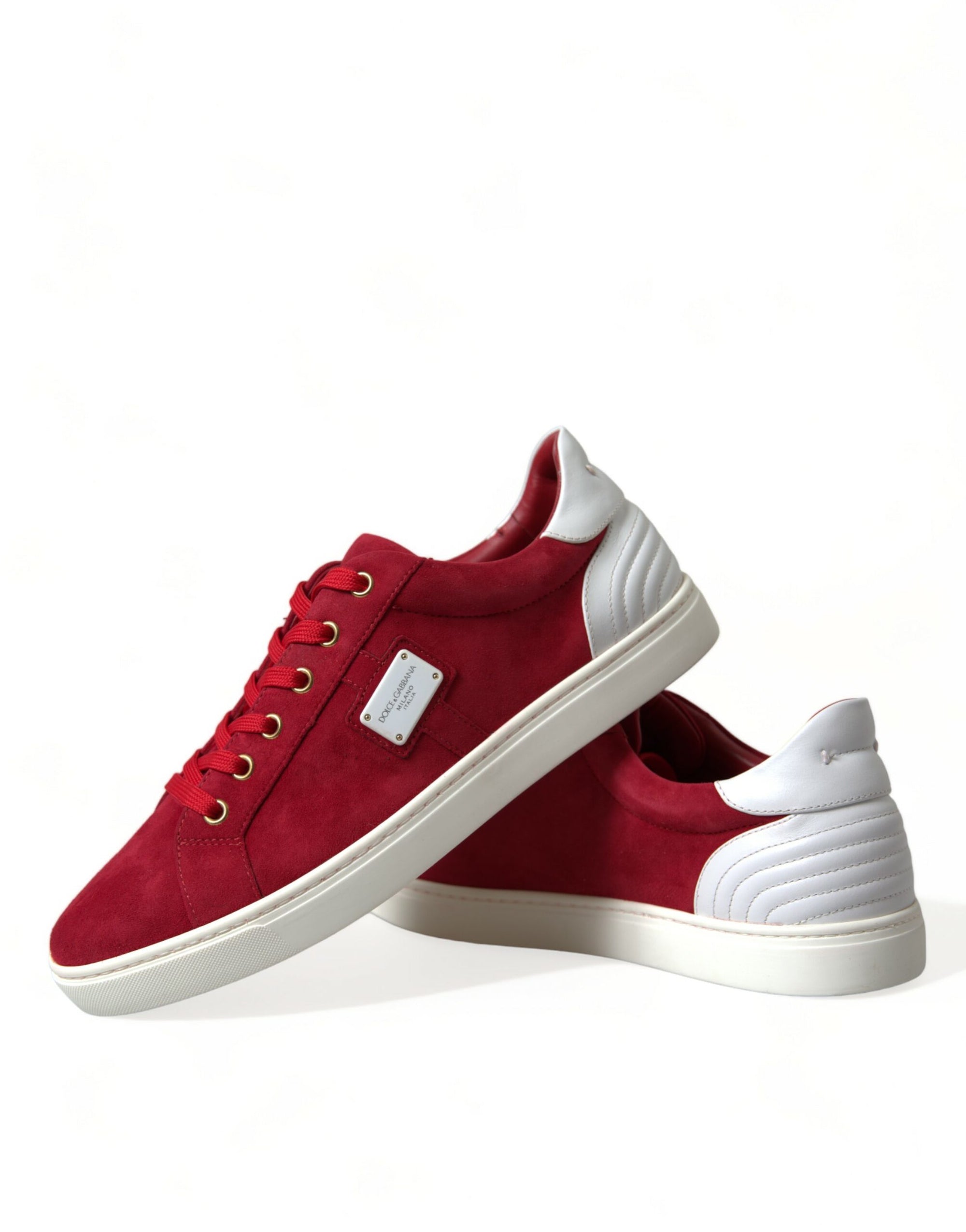 Dolce &amp; Gabbana Elegant Red &amp; White Leather Sneakers