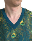Dolce & Gabbana Silk V-Neck Peacock Feather Sweater