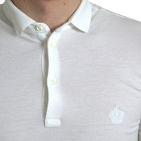 Dolce & Gabbana Crown Embroidered White Cotton Polo