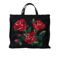 Dolce & Gabbana Chic Embroidered Floral Black Tote