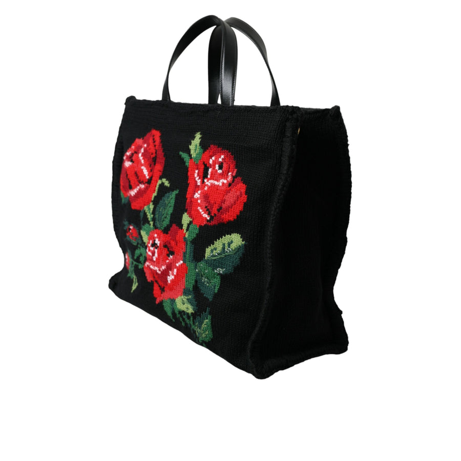 Dolce & Gabbana Chic Embroidered Floral Black Tote