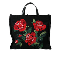 Dolce & Gabbana Chic Embroidered Floral Black Tote