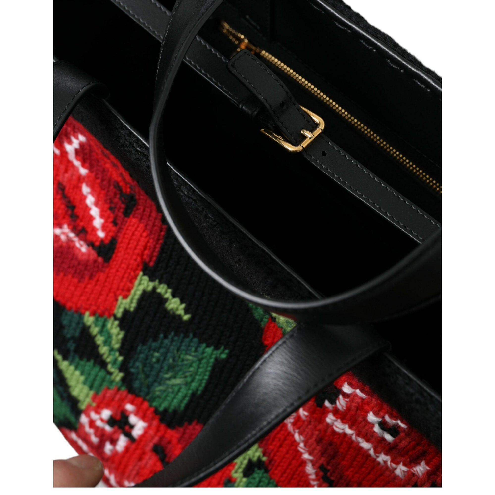Dolce &amp; Gabbana Chic Embroidered Floral Black Tote