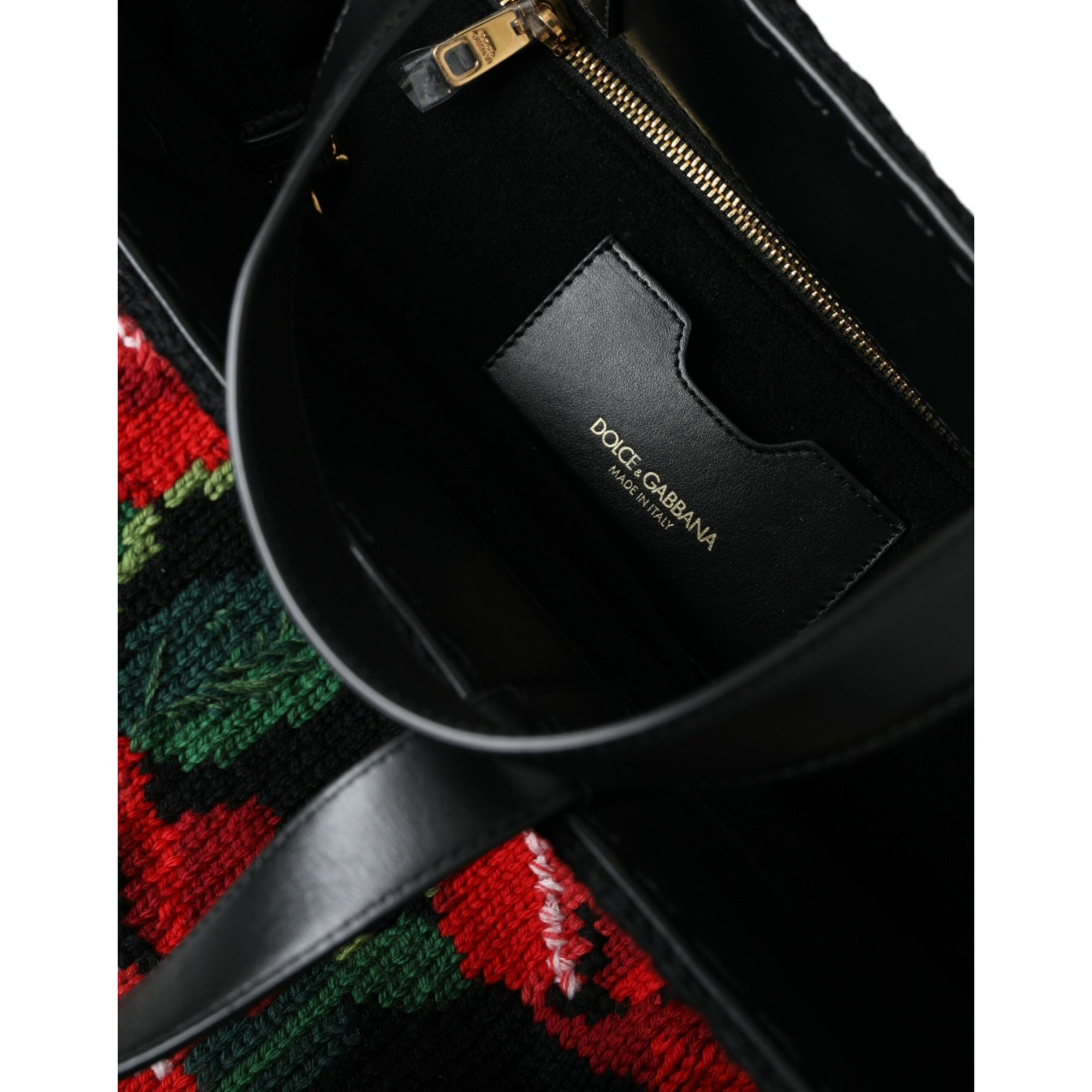 Dolce &amp; Gabbana Chic Embroidered Floral Black Tote