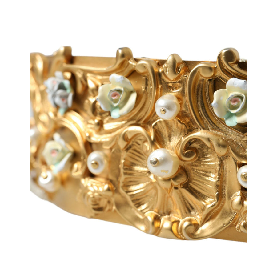 Dolce & Gabbana Elegant Gold-Tone Faux Pearl Floral Belt