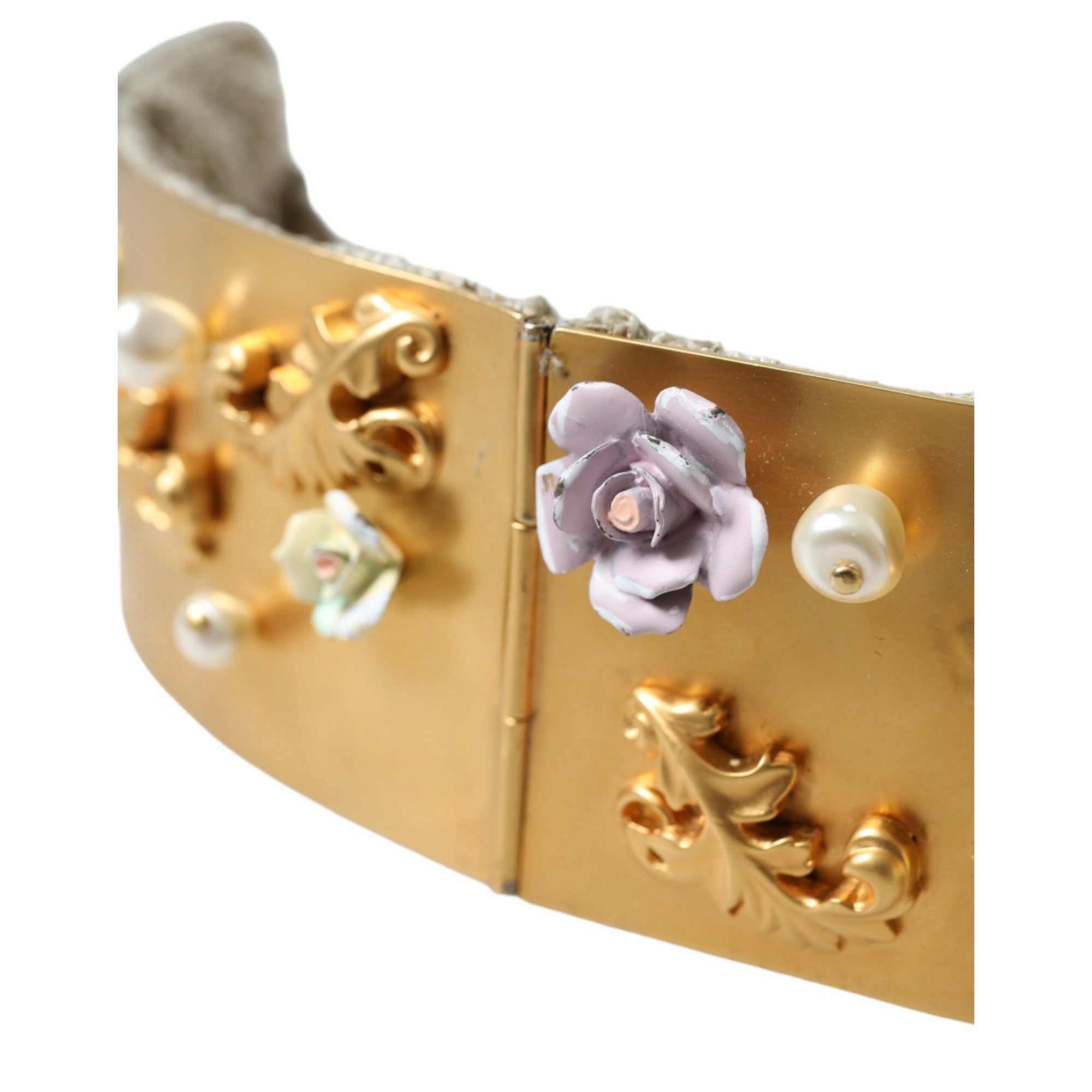 Dolce &amp; Gabbana Elegant Gold-Tone Faux Pearl Floral Belt