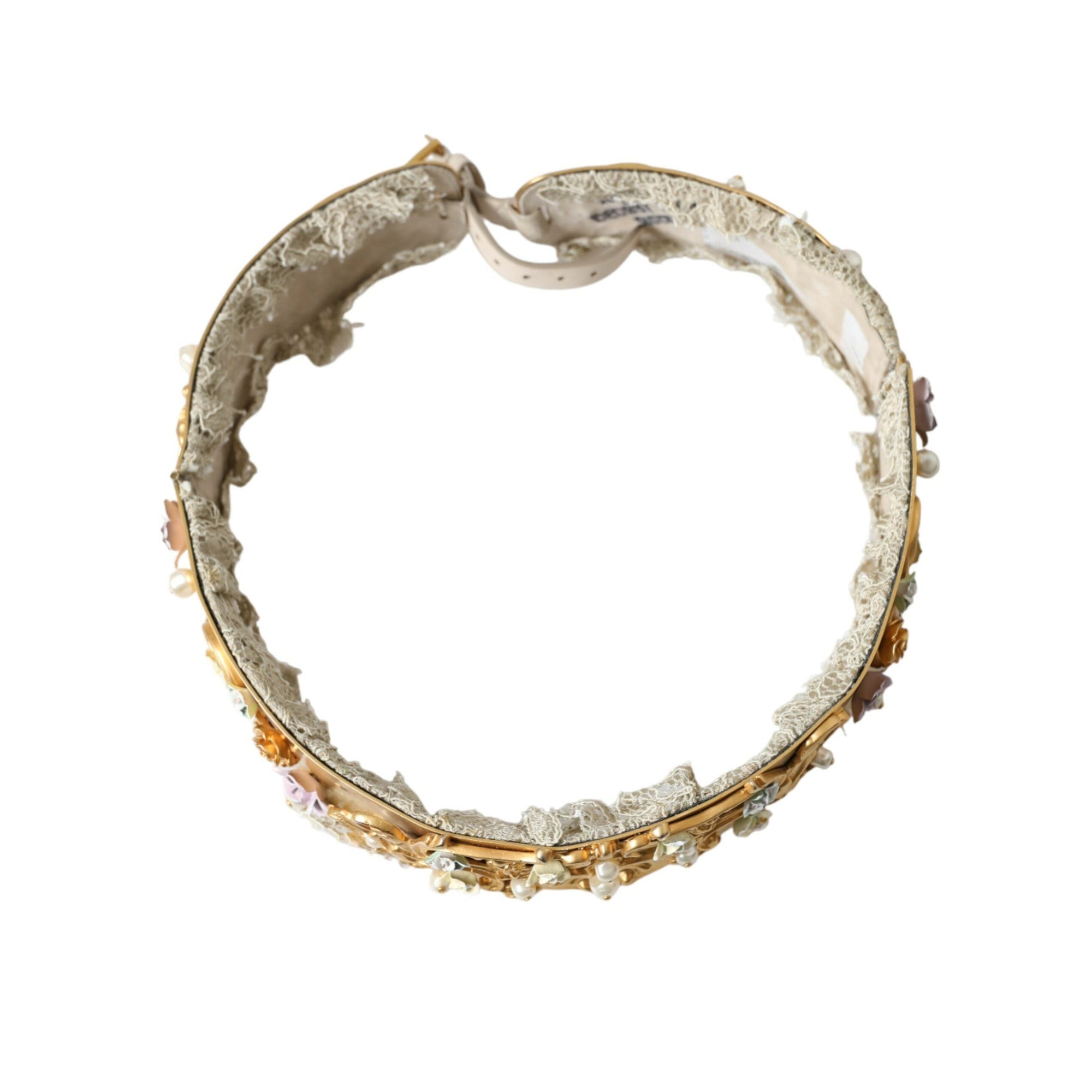 Dolce &amp; Gabbana Elegant Gold-Tone Faux Pearl Floral Belt