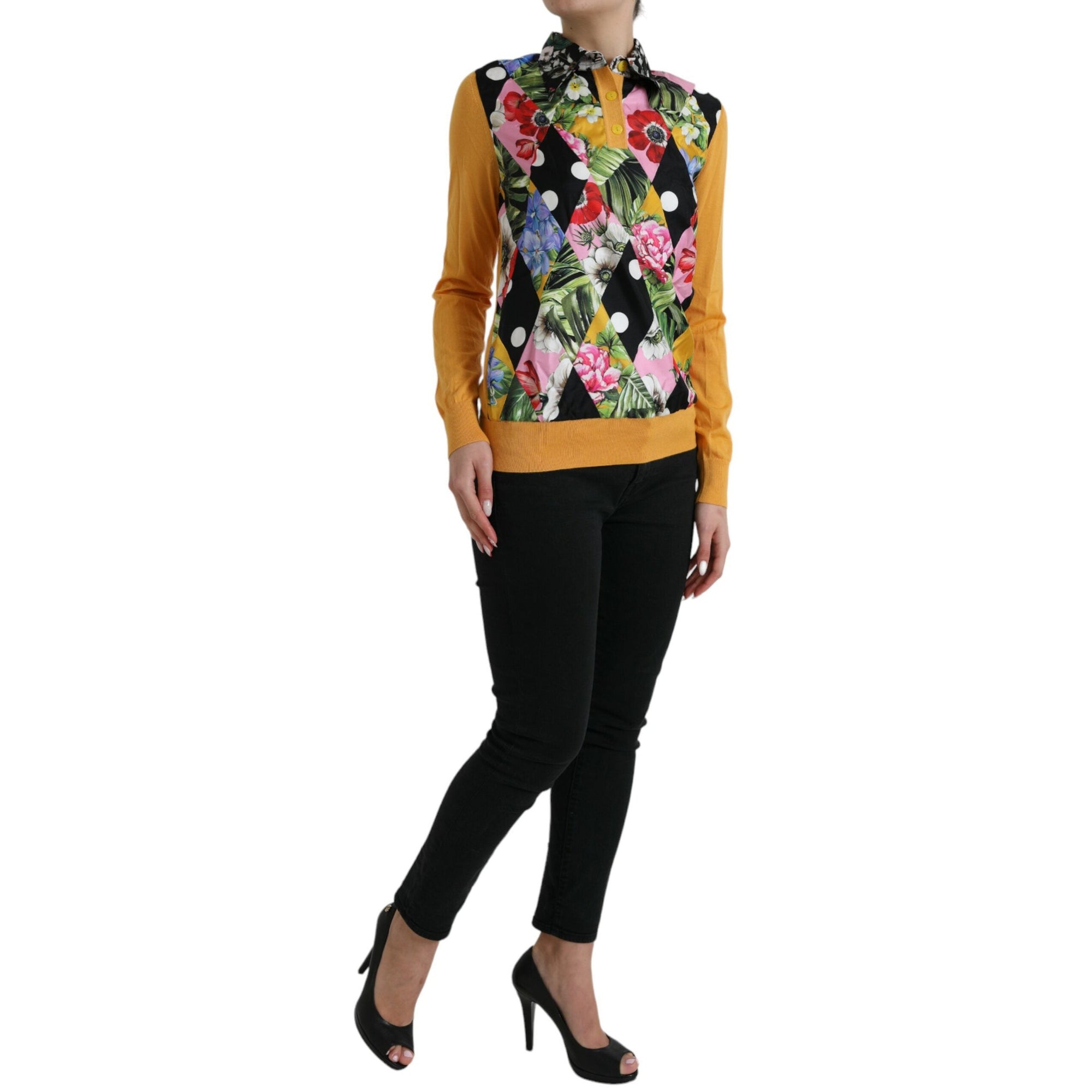 Dolce &amp; Gabbana Multicolor Cashmere-Silk Blend Henley Sweater