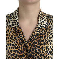 Dolce & Gabbana Elegant Brown Animal Print Silk Blouse