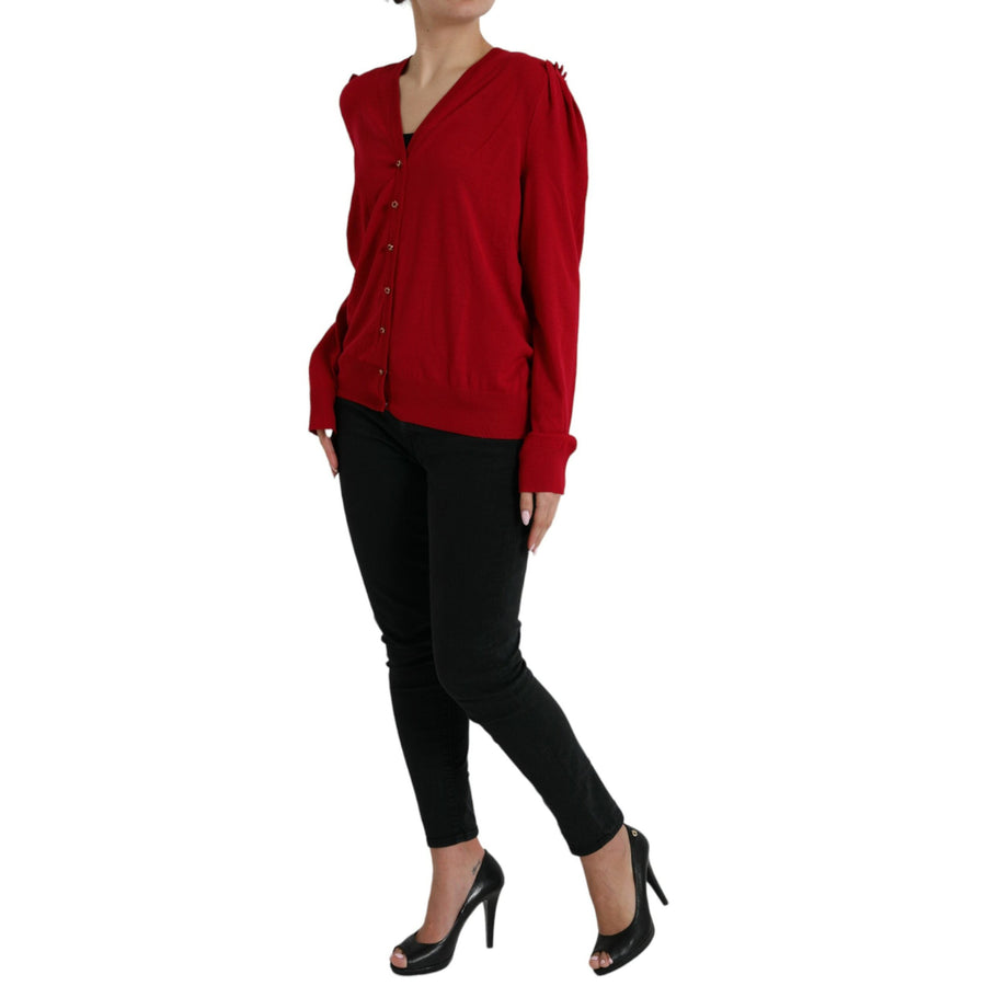 Dolce & Gabbana Elegant Red V-Neck Wool Cardigan