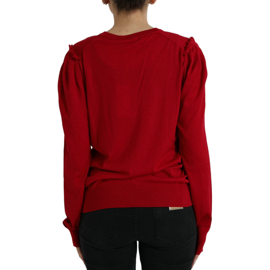 Dolce & Gabbana Elegant Red V-Neck Wool Cardigan