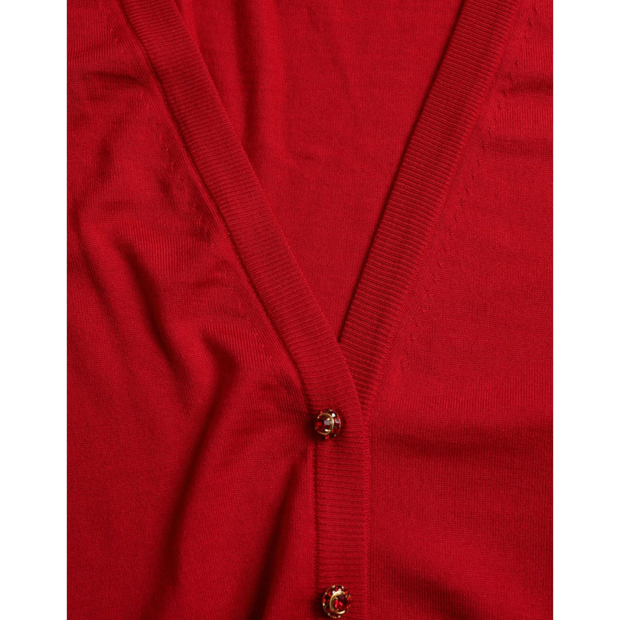 Dolce & Gabbana Elegant Red V-Neck Wool Cardigan