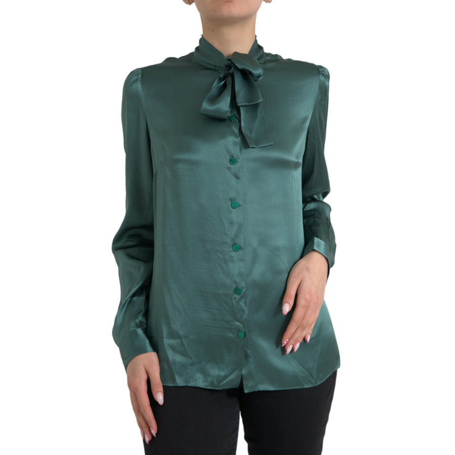 Dolce & Gabbana Elegant Dark Green Silk Blouse Top