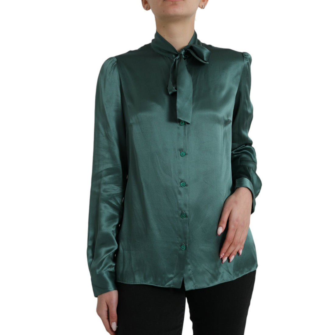 Dolce & Gabbana Elegant Dark Green Silk Blouse Top