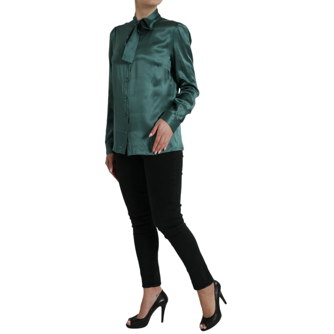 Dolce & Gabbana Elegant Dark Green Silk Blouse Top