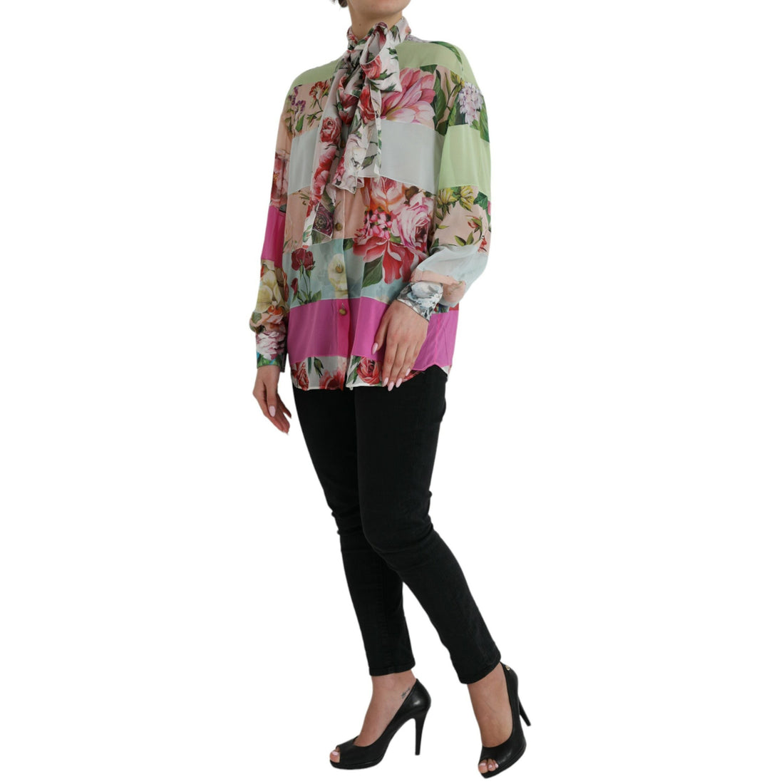 Dolce & Gabbana Elegant Multicolor Silk Blend Long Sleeve Top