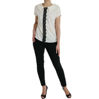 Dolce & Gabbana Elegant Off-White Lace-Trim Silk Blouse