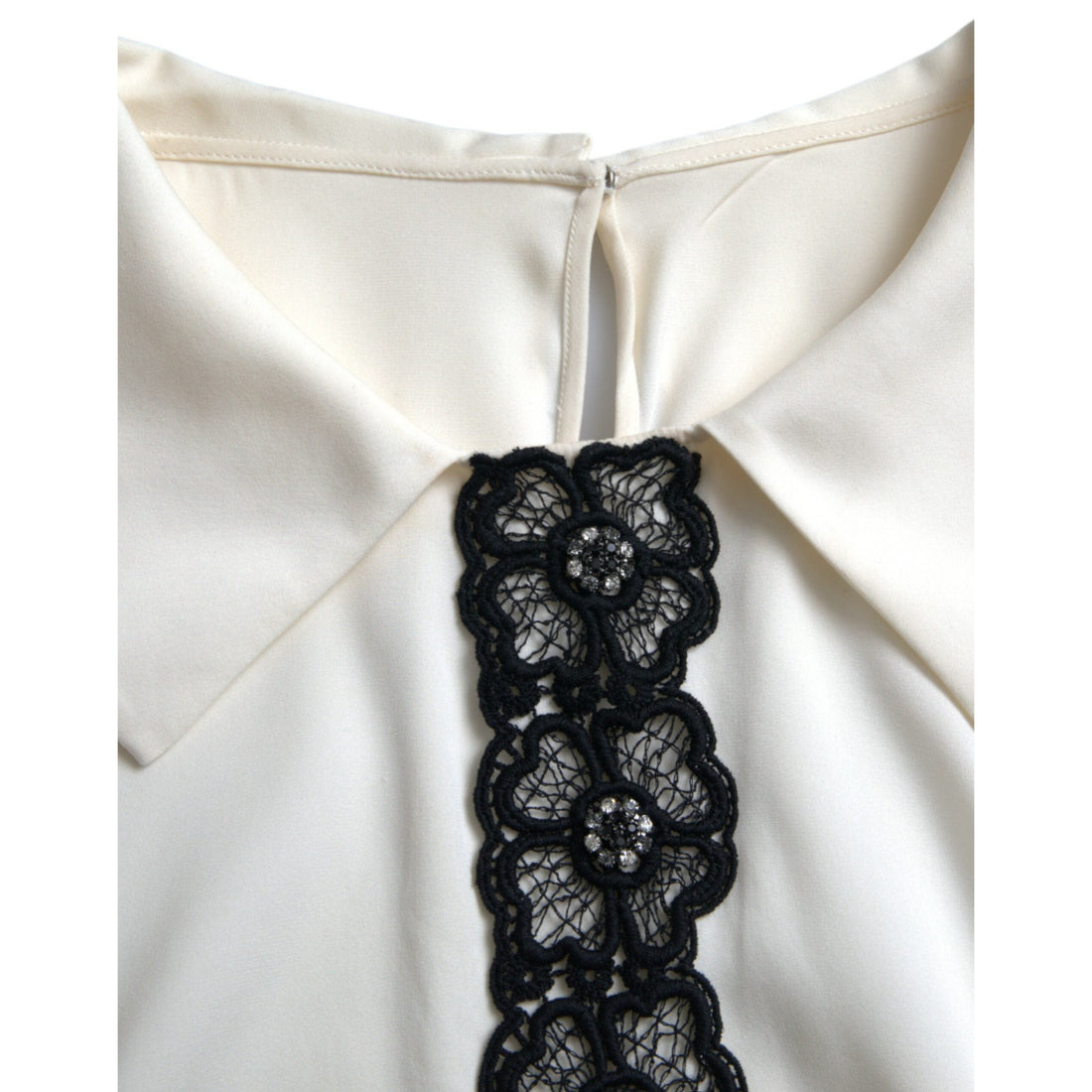 Dolce & Gabbana Elegant Off-White Lace-Trim Silk Blouse