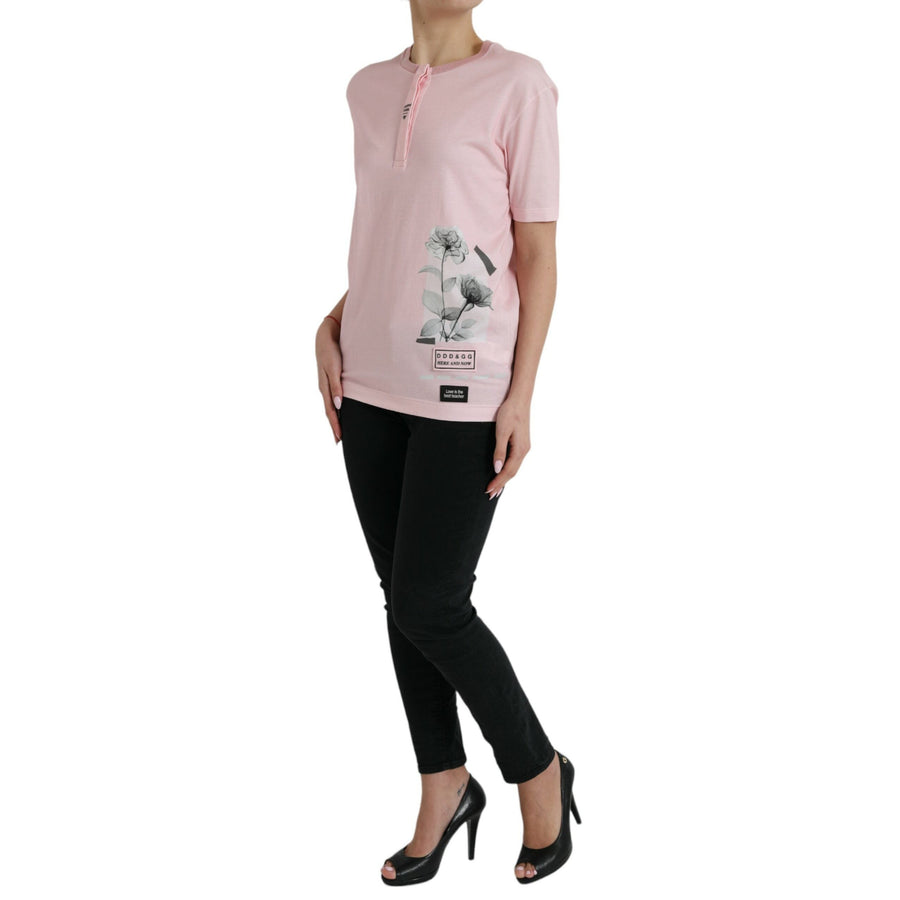 Dolce & Gabbana Chic Pink Floral Cotton Tee