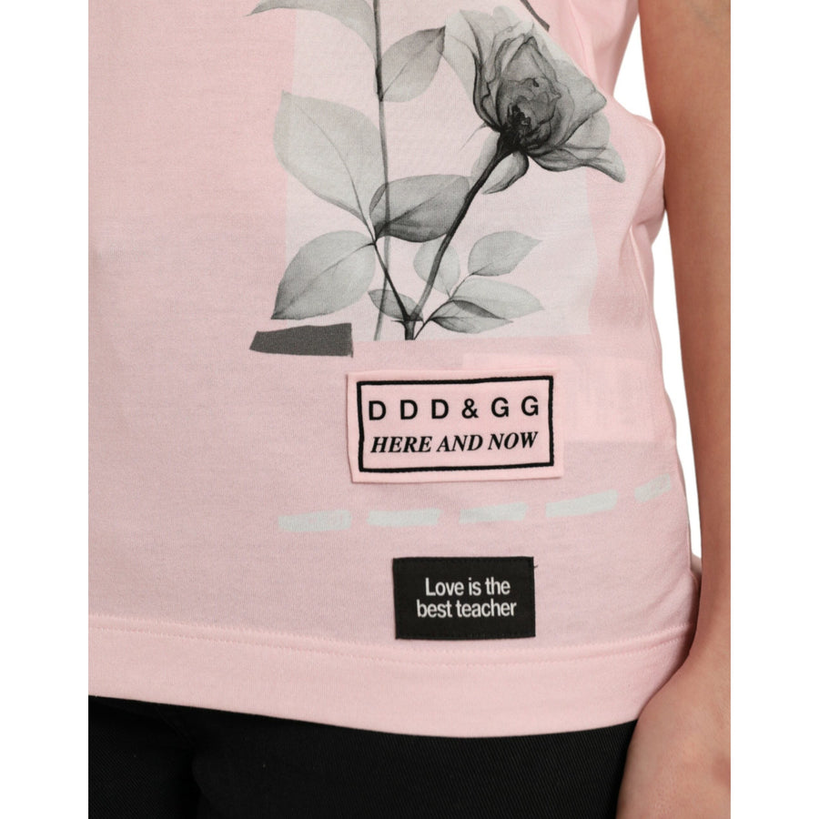 Dolce & Gabbana Chic Pink Floral Cotton Tee