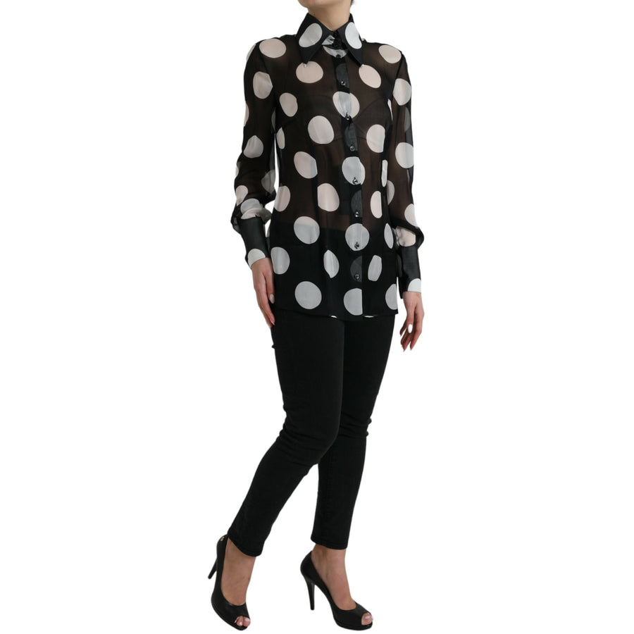 Dolce & Gabbana Silk Collared Button-Up Blouse in Black & White