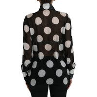 Dolce & Gabbana Silk Collared Button-Up Blouse in Black & White