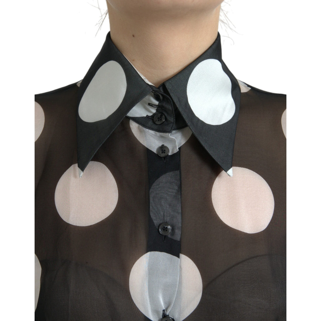 Dolce & Gabbana Silk Collared Button-Up Blouse in Black & White