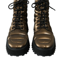 Dolce & Gabbana Bronze Plateau Padded Boots with DG Logo Plate