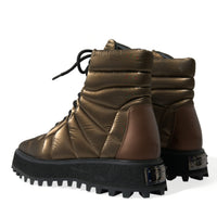 Dolce & Gabbana Bronze Plateau Padded Boots with DG Logo Plate