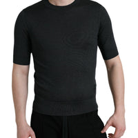 Dolce & Gabbana Elegant Silk Crew Neck Tee in Dark Grey