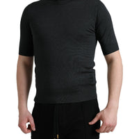 Dolce & Gabbana Elegant Silk Crew Neck Tee in Dark Grey