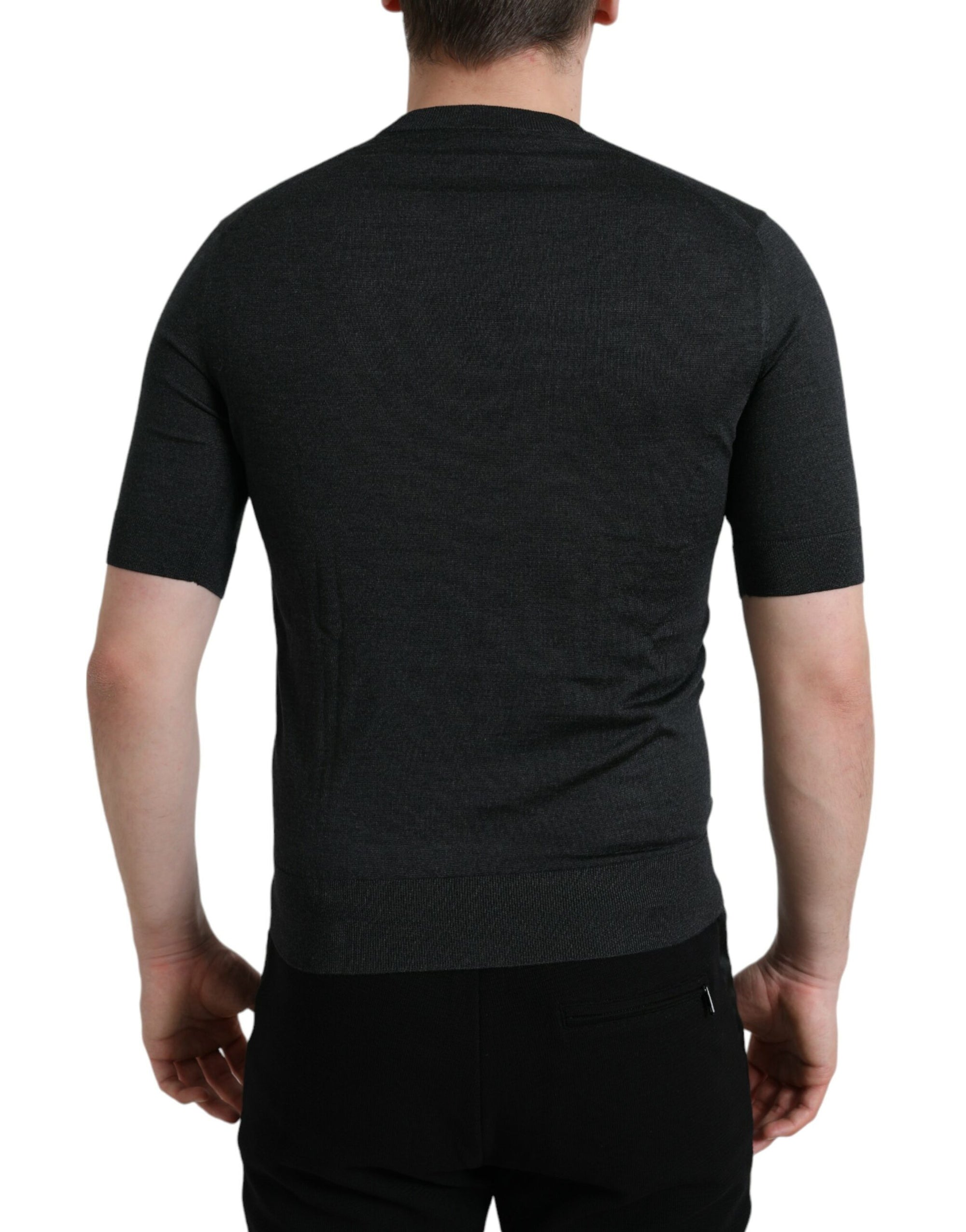 Dolce &amp; Gabbana Elegant Silk Crew Neck Tee in Dark Grey