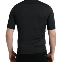 Dolce & Gabbana Elegant Silk Crew Neck Tee in Dark Grey