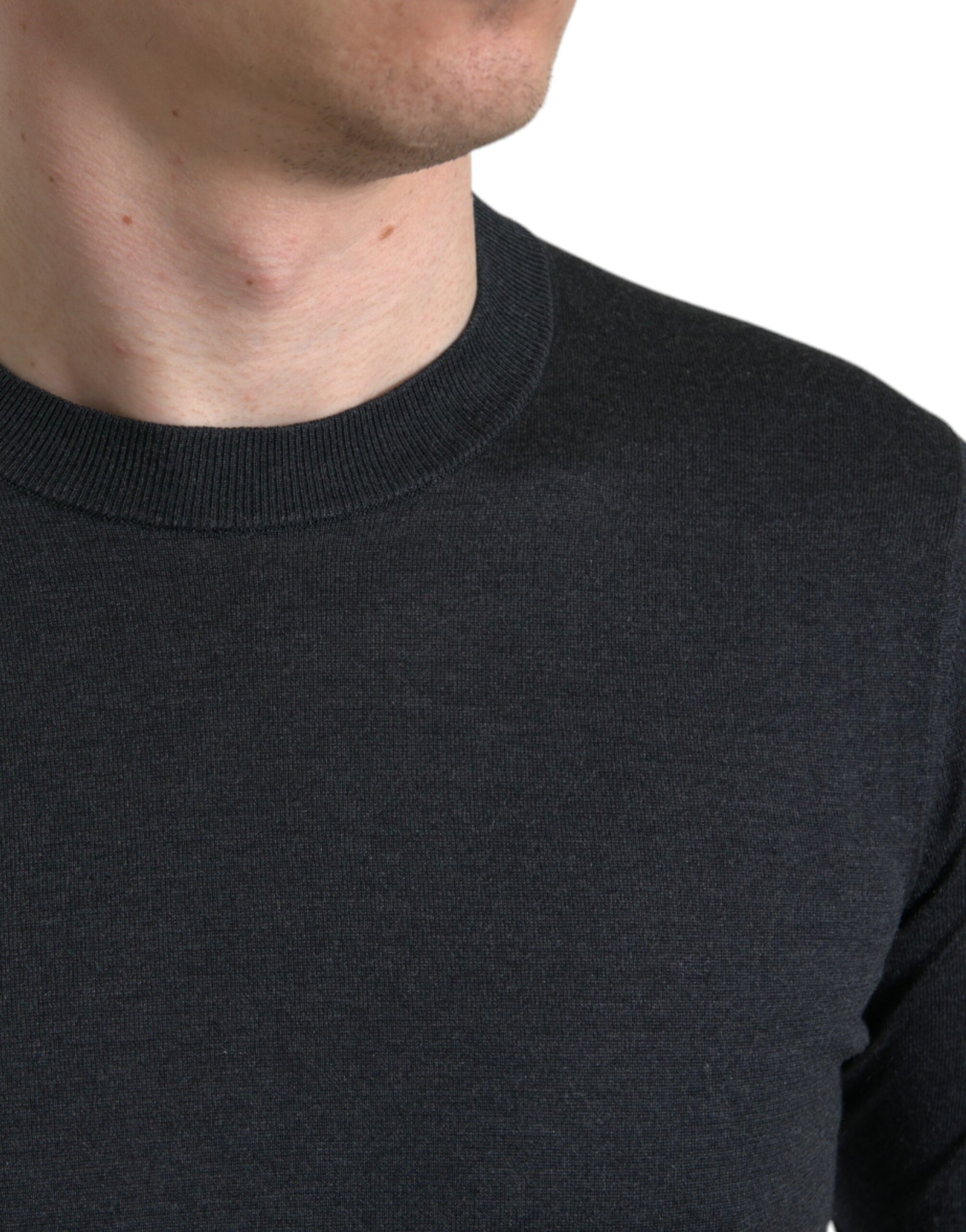Dolce &amp; Gabbana Elegant Silk Crew Neck Tee in Dark Grey