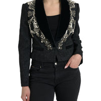 Dolce & Gabbana Elegant Embellished Black Overcoat Jacket