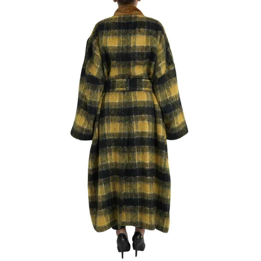 Dolce & Gabbana Chic Checkered Long Trench Coat in Sunny Yellow