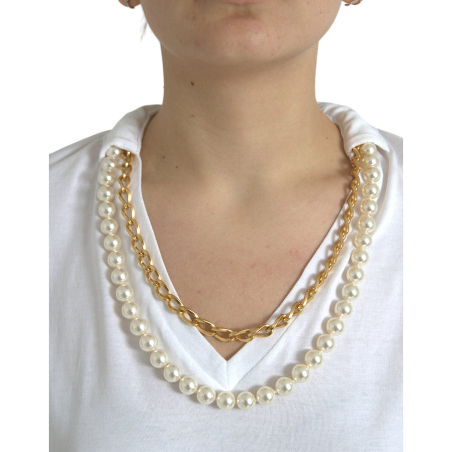 Dolce & Gabbana Elegant White Cotton Tee with Necklace Detail