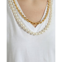 Dolce & Gabbana Elegant White Cotton Tee with Necklace Detail