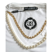 Dolce & Gabbana Elegant White Cotton Tee with Necklace Detail